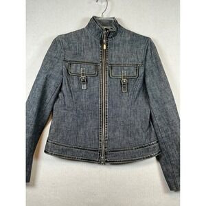 Michael Kors Blue Denim Jacket Zip Front Small and Skirt Sz 2 Leather Trim NWOT